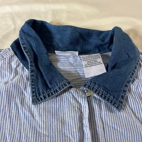 Vtg Y2K 2000s Blue Pinstripe Floral Embroidered Cottagecore Top Plus Sz 18W - Picture 2 of 7